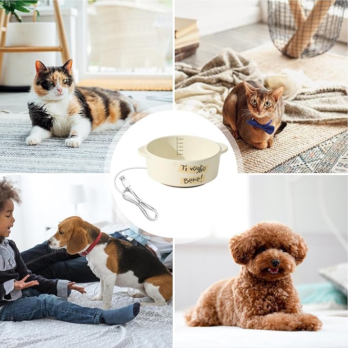 Heated Water Bowl Dog - Ceramic Pet Heating Dish, Constant Temperature Automatic Waterer, Winter Drinking Solution | Dogs Cats Rabbits Birds for Dogs Cats Rabbits Birds