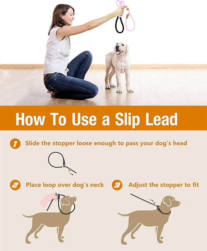 lynxking Dog Leash Slip Lead Rope Leash Strong Heavy Duty Braided Dog No Pull Training Lead for Medium Large and Small Dogs
