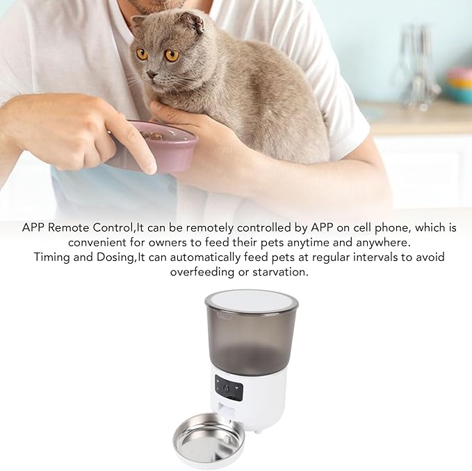 Automatic Cat Feeders, 4L Timed Cat Dry Food Dispenser with Anti Clogging Design, APP Remote Control, fit for Cats and Small Dogs (US Plug)