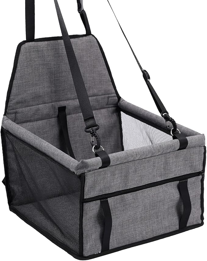 Dog Car Seat, Breathable Adjustable Pet Car Booster Seat Puppy Travel Carrier Bed Mesh Basket Easy Installation for Dogs and Cats (Black)