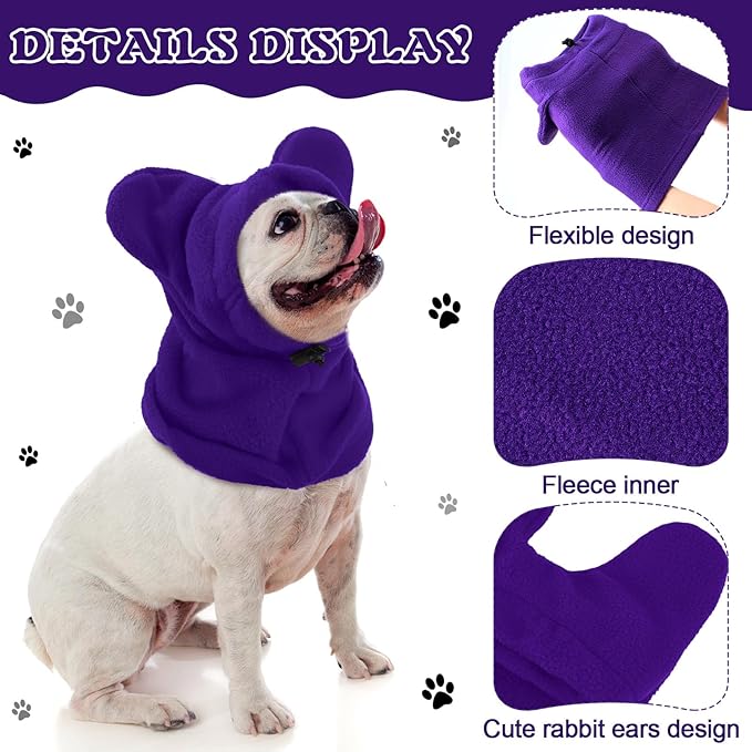 Winter Dog Hats Quiet Ears for Dogs Ear Muffs Pet Neck Warmer Scarf Hoodie Noise Protection Cover Beanie Head Wrap Costume for Pet Dog Cats(Purple,L)