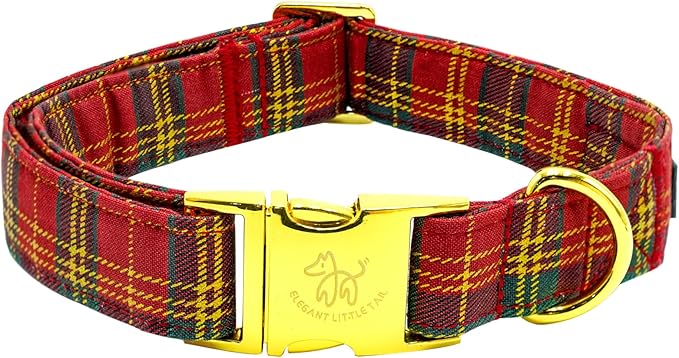 Elegant little tail Dog Collar, Christmas Red Plaid Pet Collar Cute Dog Collars Male or Female Pet Gift Adjustable Dog Collar for X-Small Dogs