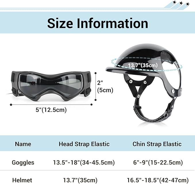 PETLESO Dog Goggles for Small Dogs with Helmet, 2PCS Doggy Sunglasses and Pet Motorcycle Helmet Set for Small Medium Breed Outdoor Driving Walking, Black