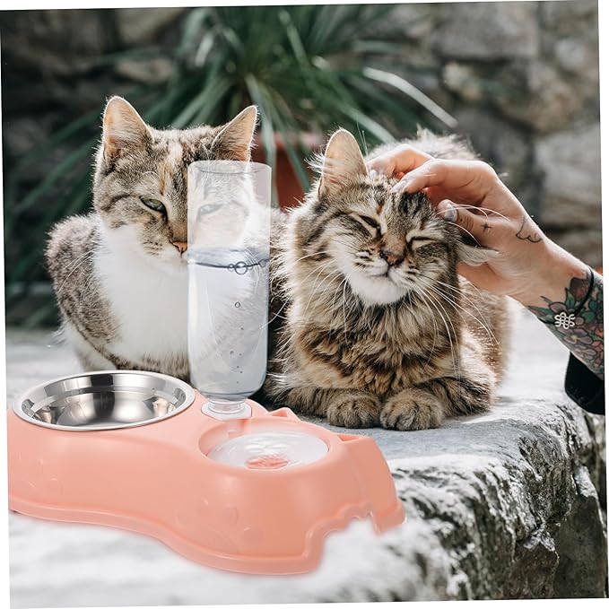 Kisangel 1set Automatic Pet Feeder and Water Dispenser Detachable Dual Bowl for Cats and Dogs Easy to Practical Design for Home and Pet Shops
