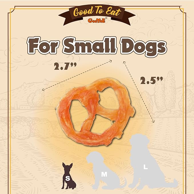 Gootoe Turkey Tendons for Dogs – All-Natural, Hypoallergenic Dog Treats, Rawhide Alternative, Long Lasting Puppy Chews, Healthy Dog Treats for Small Breeds, Pretzel (S), 6 Count Pack