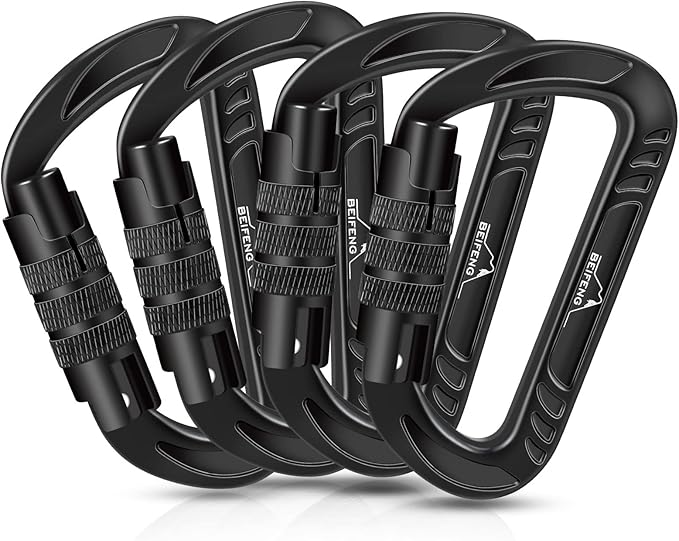 BEIFENG Heavy Duty Lightweight Locking Carabiner Clips D Ring for Camping Hiking Outdoor Gym etc, Carabiner with Lock Small Carabiners for Dog Leash & Harness