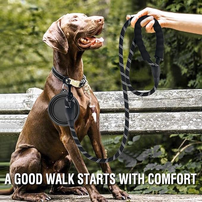 COOYOO 2 Pack Dog Leash 5 FT Heavy Duty - Comfortable Padded Handle - Reflective Dog Leash for Medium Large Dogs with Collapsible Pet Bowl¡­