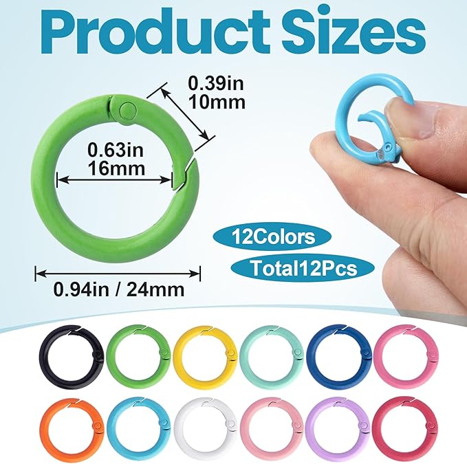 Spring O Rings,Round Spring Snap Keyring, Metal Carabiner Clips for Keychain Handbag Purse Dog