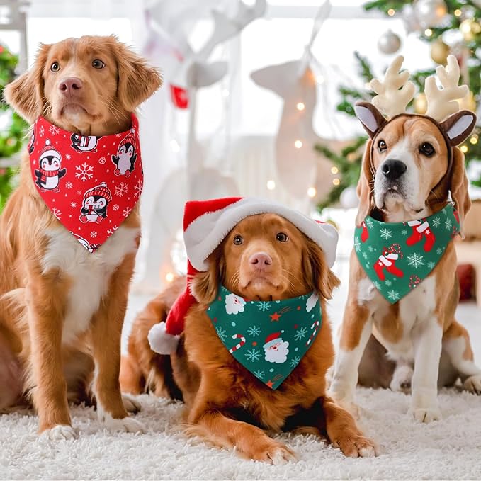 Preboun 50 Pcs Christmas Dog Bandanas Bulk Red and Green Bandanas for Dogs Triangle Kerchief Bibs Scarf Set for Pet Xmas Costume Photo Props Accessories Pet Shops, 25 Styles (25.6 x 17.7 x 17.7)