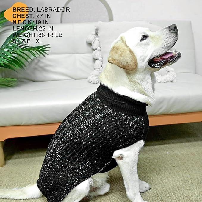 XXXL Dog Sweater, Classic Cable Knit Warm Dog Sweatshirt with Reflective Yarn for Girl Boy, Halloween Fall Winter Coat Turtleneck Pullover Clothes Apparel for Small Medium Large Dogs Black XXXL