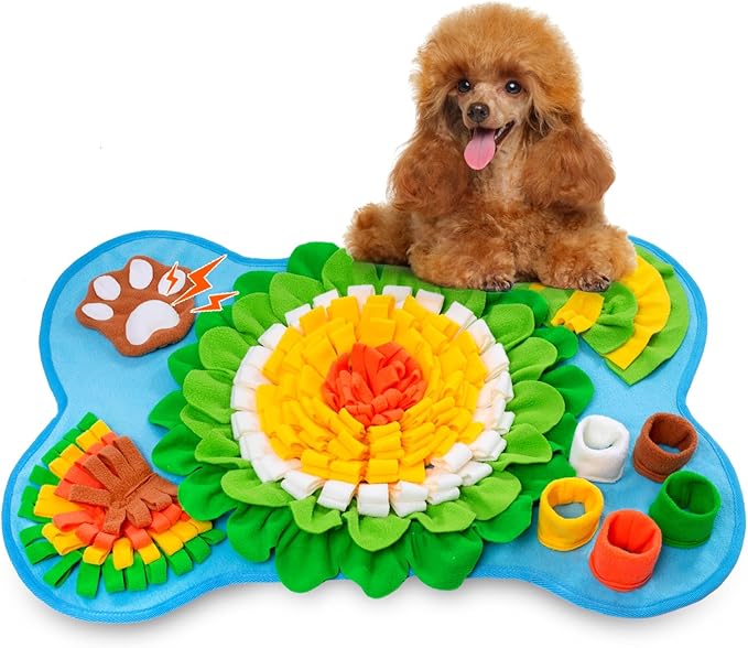 Snuffle Mat for Dogs, Pet Snuffle Mat for Small and Medium Dogs, Interactive Sniff Mat Feeding Mat for Puppies, Slow Feeder Dog Treat Mat for Training and Stress Relief (Bone Shape) (Blue, One Size)