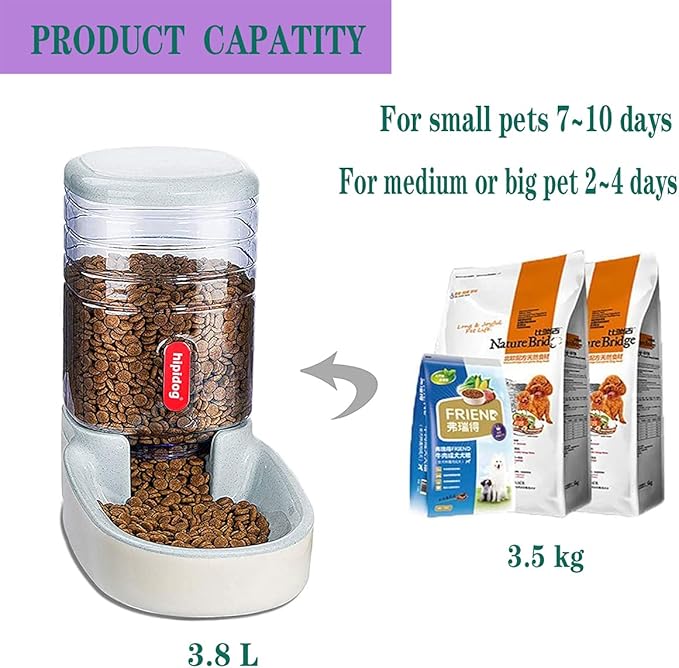 Automatic Feeders and Waterer Dog Cat Food Feeder Water Dispenser Gravity Food and Water Dispenser Automatic Food Dispenser for Small Large Pets Grey