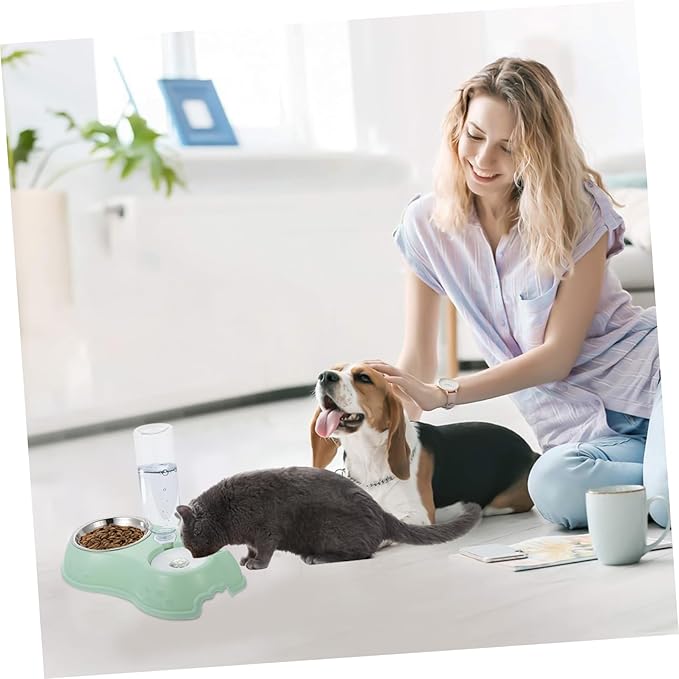 Happyyami 1set Automatic Pet Feeder Dual Food and Water Bowls Convenient Feeding for Busy Pet Owners Base Smooth Design for Cats and Dogs