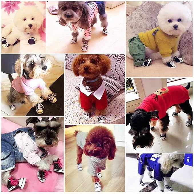 Pet Shoes Puppy Sport Denim Shoes Casual Style Anti-Slip Boots Sneaker Booties 4Pcs