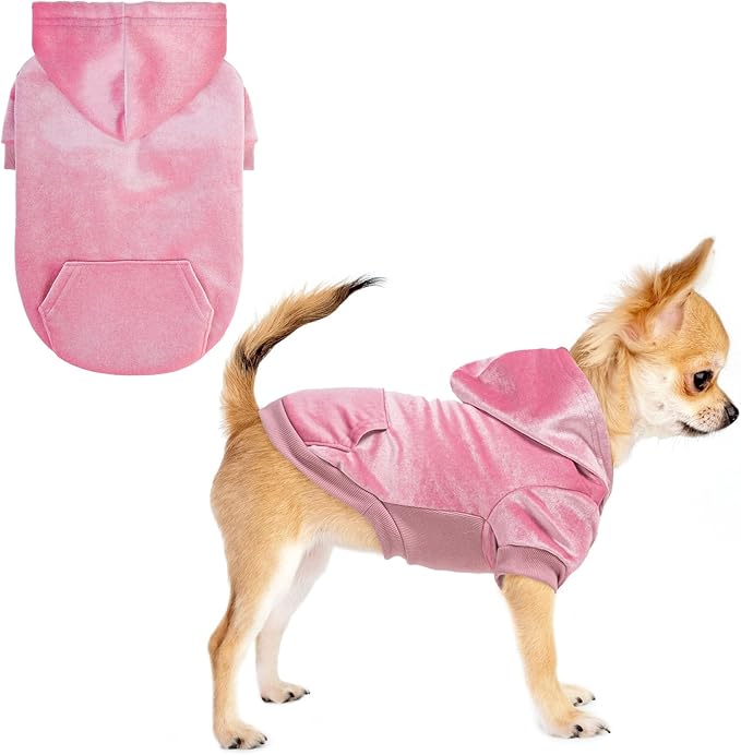 BEAUTYZOO Dog Hoodie Sweaters for Small Medium Dogs- Warm Fall Winter Fleece Jacket for Cold Weather, Soft Velour Hooded Coat with Leash Hole & Pocket, Puppy Sweatshirt Clothes Bulldog Schnauzer, Pink