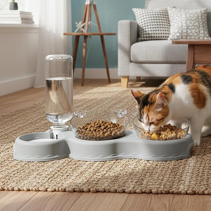 Automatic Pet Feeder, Cat Water Food Set for Small Medium Large Pets, Durable Pp+pc Material with Easy Refill Water Bottle and Bowl Design, Perfect for Indoor Daily Feeding Vacation or Night Use