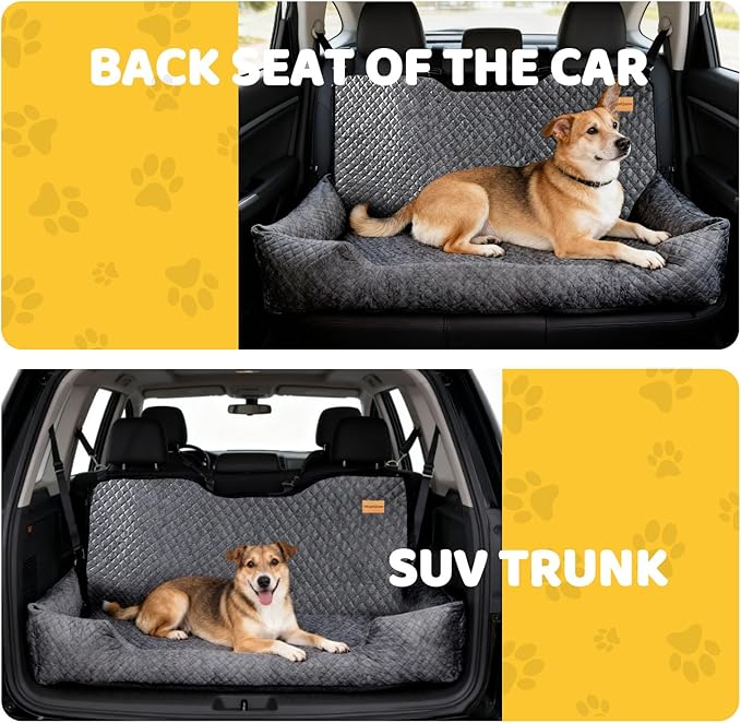 Dog Bed for Car Back Seat,Car Seat for Dogs Under 100 lbs,Pet Booster Seat Cushion,Easy to Install with 2 Safety Leashes,Gray