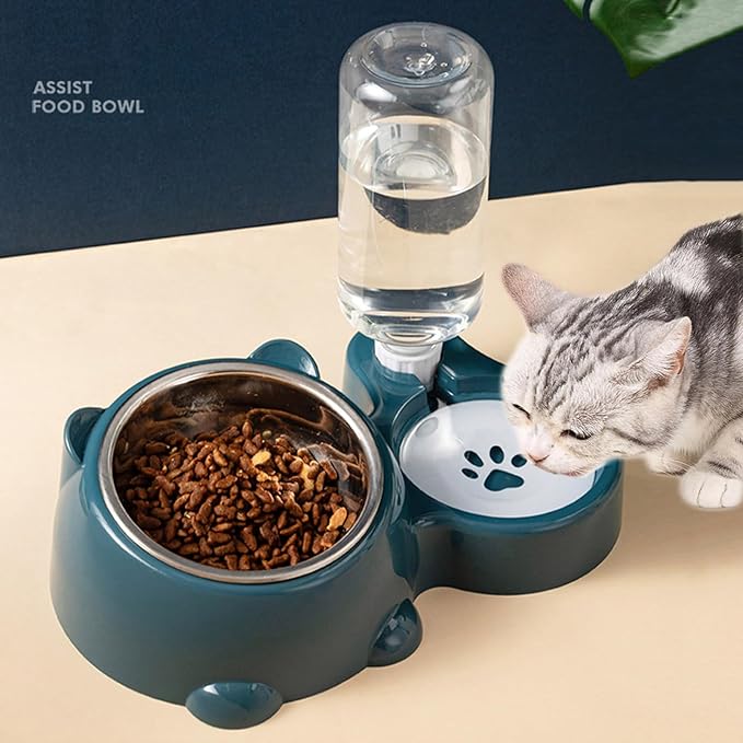 Elevated Pet Feeders with Removable Stainless Steel Bowl and Automatic Water Dispenser for Cats and Dogs