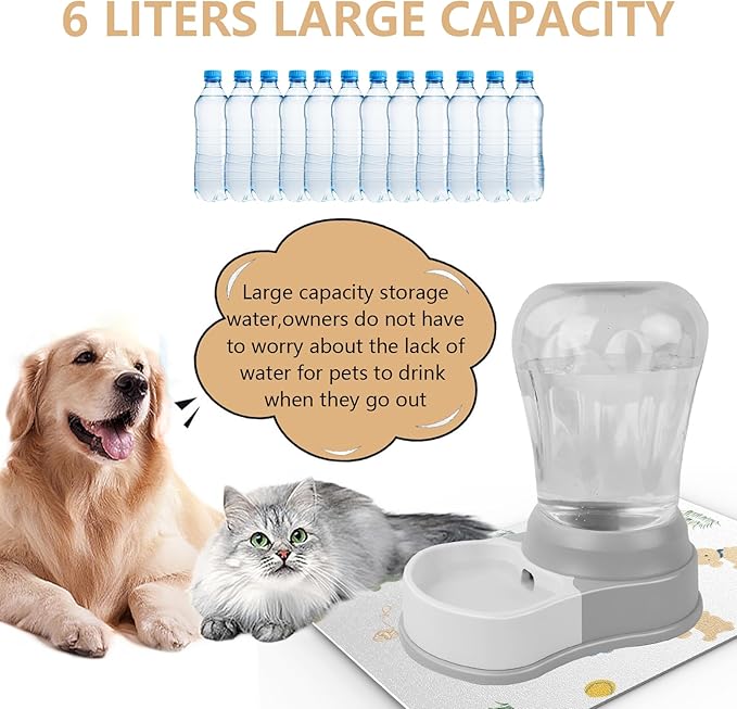 1.6 Gallon Automatic Dog Water Dispenser, Premium Large Capacity Gravity Pet Water Bowl with Non-Slip Mat for Multiple Pets, BPA-Free Cat Water Feeder for Large Dogs, Refill Less Often, Grey
