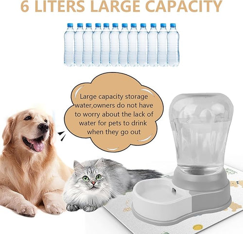1.6 Gallon Automatic Dog Water Dispenser, Premium Large Capacity Gravity Pet Water Bowl with Non-Slip Mat for Multiple Pets, BPA-Free Cat Water Feeder for Large Dogs, Refill Less Often, Grey