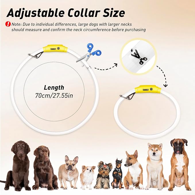 LED Dog Collar with 12 Lighting Modes-Rechargeable Dog Light Glow in The Dark for Night Walking, Adjustable Light Up Dog Collar for Small/Medium/Large Dogs, 1-H Charge & 12H Runtime, Yellow