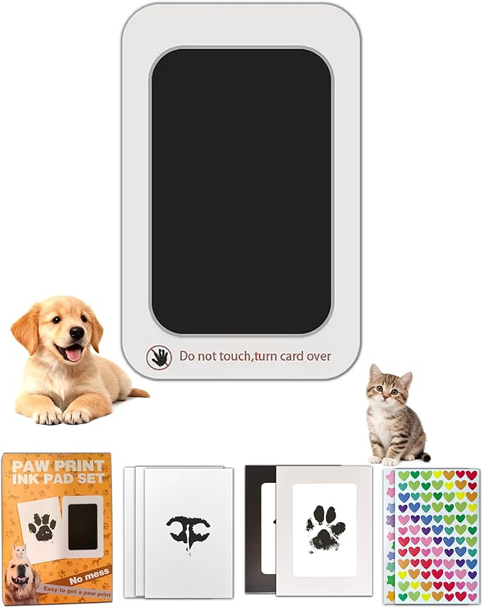 Paw Print Kit for Dogs, Inkless Clean Touch 3.1×4.9 in, Dog Nose Print Kit with Ink Pad, Frames and Stickers, Mess-Free for Cats Puppies Kittens Memorial