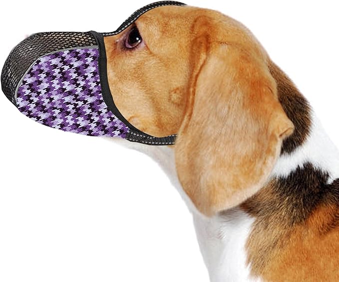 Dog Muzzle Medium Sized Dogs Anti Bite Bark Soft Air Mesh Muzzles Reflective Ajustable Full Coverage Dog Mouth Guard Cover for Grooming Scavenging Purple M