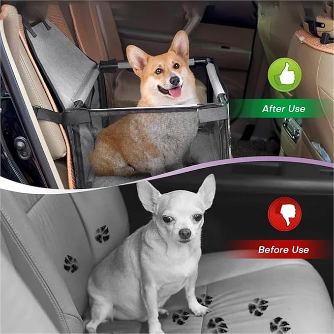 Small Dog Car Seat Shortened Harness with Swivel Metal Spring Hook Ideal Washable Portable Pet Booster Seat Suitable for Small Dogs and Pets(Grey)