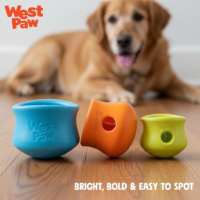 WEST PAW Zogoflex Toppl Treat Dispensing Dog Toy Puzzle – Interactive Chew Toys for Dogs – Dog Toy for Moderate Chewers, Fetch, Catch – Holds Kibble, Treats, X-Large, Tangerine