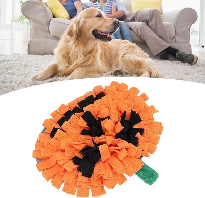 VINGVO Pumpkin Shaped Snuffle Mat for Dogs, Durable Plush Slow Feeding Puzzle Toy with Non Slip Bottom, for Nose Work Training and Indoor Outdoor Use