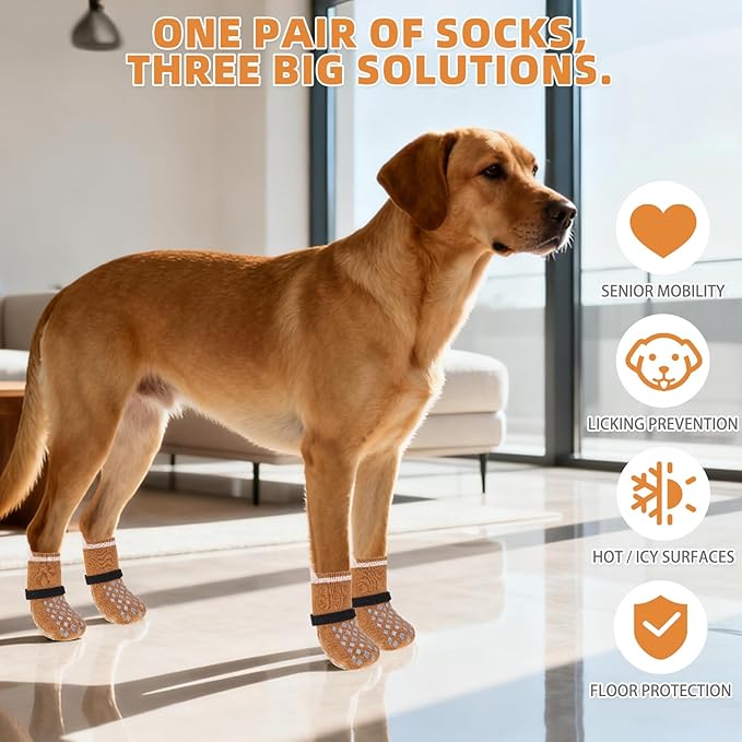 KOOLTAIL Anti Slip Dog Socks Booties to Prevent Licking Paws Scratching, Pet Boots&Paw Protector for Hardwood Floors, Dog Shoes for Winter, Traction Control Grip Socks for Small Medium Large Dogs L