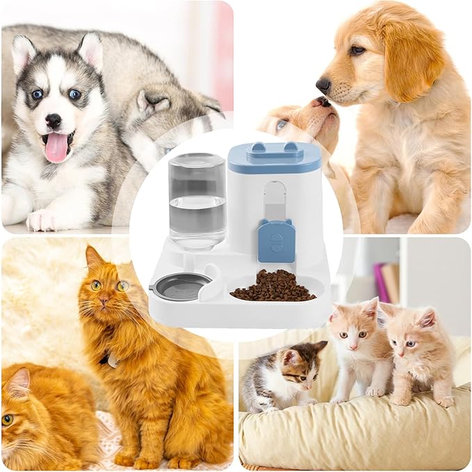 Automatic Dog Feeder - Bowl Food and Water Dispenser, Refill Pet Feeder, Easy Design | Long-Term Feeding Indoor Home Feeding Station for Cats, Puppies, Small Medium Dogs, Daily Care Supply