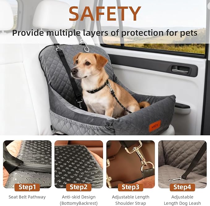 Dog Car Seat for Small Dogs, Fully Detachable and Washable Pet Booster Car Seats, Pet Travel Home Bed Ultra Soft Fabric, Adjustable Straps,Easy to Install, Gray
