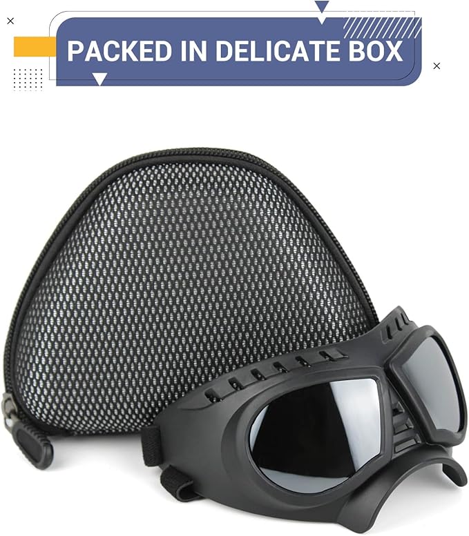Namsan Dog Goggles Small Breed, Wide Snout & Soft Frame, Tactical Driving Sunglasses for Dogs Small to Medium Breed, Anti-UV Dog Eye Protection, Windproof Dustproof, Adjustable, Silver Lens