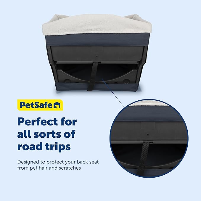 PetSafe Happy Ride Dog Safety Seat - Protects Car Seats from Hair & Scratches - Elevated Design for Better View - Machine Washable Fleece Liner - for Dogs Up to 30 lb - Navy