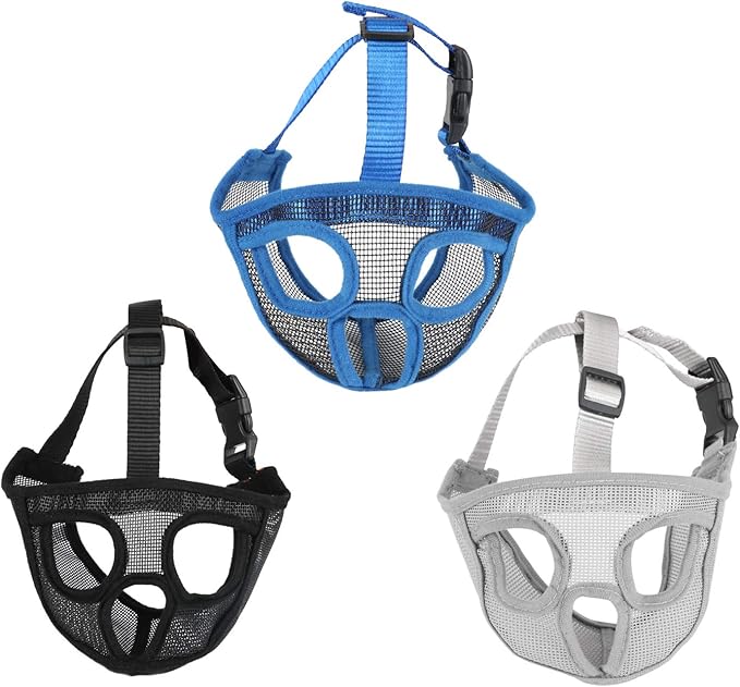 Short Snout Dog Muzzle Bulldog Muzzle, Stop Dog for Biting Barking Chewing, Adjustable(L, Blue)