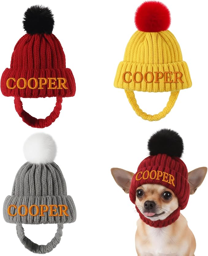 Custom Dog Beanie with Embroidered Name, Personalized Dog Santa Hat for Dog & Cat, Pet Winter Hat for Small Medium Large Dogs Cats