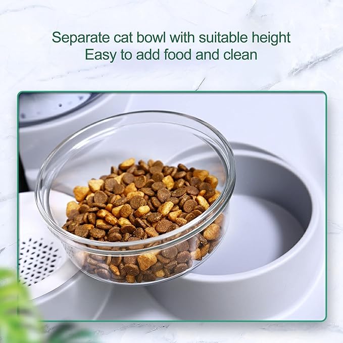 Pet Feeder, Detachable Cat 1.8L Automatic Water Dispenser Food Feeder Drinker Bowl, Pet Water Dispenser and Food Bowl Set for Dogs Cats and Small Animals (Rooftop Drinking