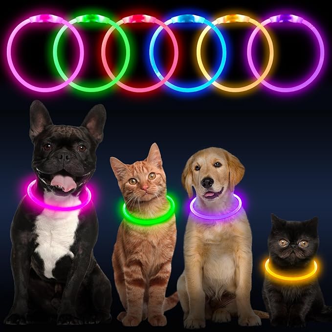 Flashseen LED Dog Collar, USB Rechargeable Glowing Lighted Up Collar, Cuttable Water-Resistant TPU Safety Collar Lights for Small Medium Large Dogs (Purple)