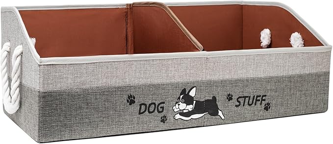 Large Dog Toy Basket with Handles, 28.5" Collapsible Multi-Purpose Hard Board Dog Toy box, Clothes, Dog toy storage (Gray,Coffee)