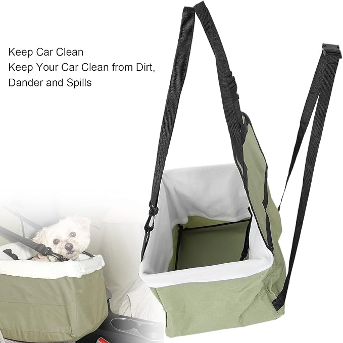 ZJchao Dog Car Seats for Small Dogs, Portable Travel Bag with Safety Traction Belt and Blanket, Non-Slip Backing, Adjustable Shoulder Straps, Green
