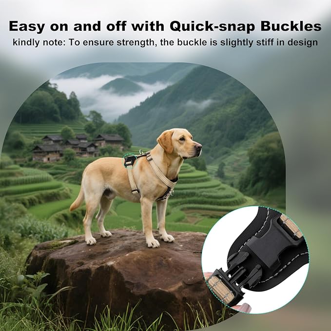 Plutus Pet Adjustable No Pull Dog Harness with Leather Accents, Heavy Duty Reflective Nylon Vest for Training, Hiking, Easy Walk Harness for Small, Medium, Large Dogs (Beige, L)