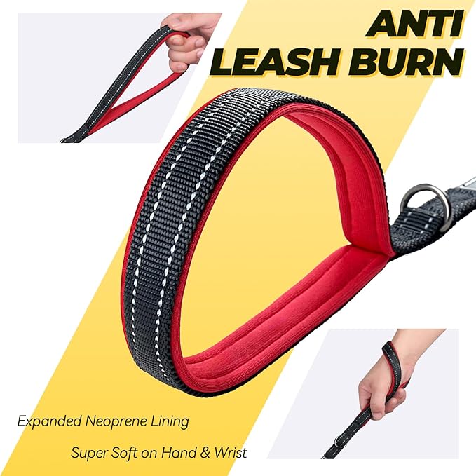 VIVAGLORY Dog Leash Lighthook Double Handle Dog Leash with Traffic Handle & Locking Carabiner for Walking & Training, Traffic Control Lightweight Carabiner for Puppy Pet, 4ft x 1/2in, Black