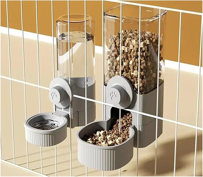 Pet Auto Feeder Waterer Dog Supplies Hanging Cage Basin Cat Bowl Automatic(Grey Feeder 1200ml)