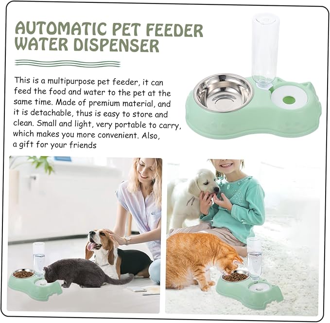 Luxshiny 1Set Pet Dual Feeder Automatic Dog Water Food Dispenser Non Slip Base Opaque Design for Freshness for Dogs and Cats
