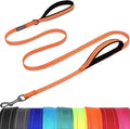 VIVAGLORY Twingrip Dog Leash, Double Handle Dog Leash for Training & Walking with Traffic Handle & 2 Loop, Traffic Control Reflective Heavy Duty for Puppy Pet, 4ft x 1/2in, Orange