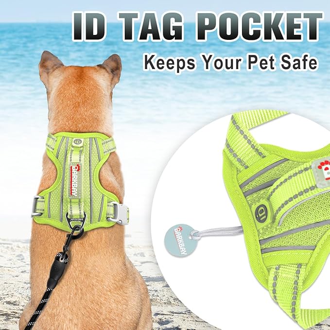 BARKBAY No Pull Dog Harness Large Reflective Dog Harness with Front Clip and Easy Control Handle for Walking Training Running with ID tag Pocket(Sunlight,XL)