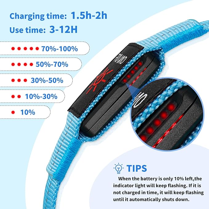 Light Up Dog Collars, LED Dog Collar Light Adjustable USB Rechargeable Super Bright Safety Light Glowing in The Dark Reflective Dog Collar for Medium Large Small Dogs