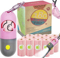 Dog Waste Bags Holder with LED Flashlight Doggie Poop Bags Dispenser with 13 Rolls Leak-Proof Pet Trash Bags Rechargable USB Cable(Pink)