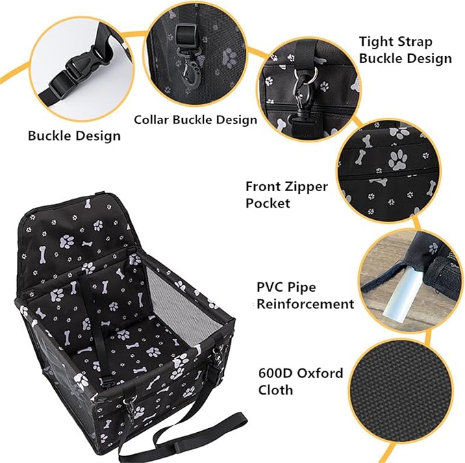 ASkinds Dog Car Seat Puppy Portable Pet Booster Car Seat with PVC Support Pipe, Anti-Collapse Elevated Car Seat for Small to Medium Dogs Cats Pets(Black)